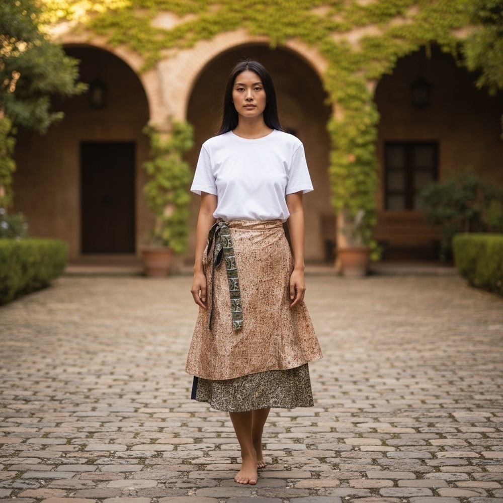 Elegant Floral Silk Reversible Wrap Skirt